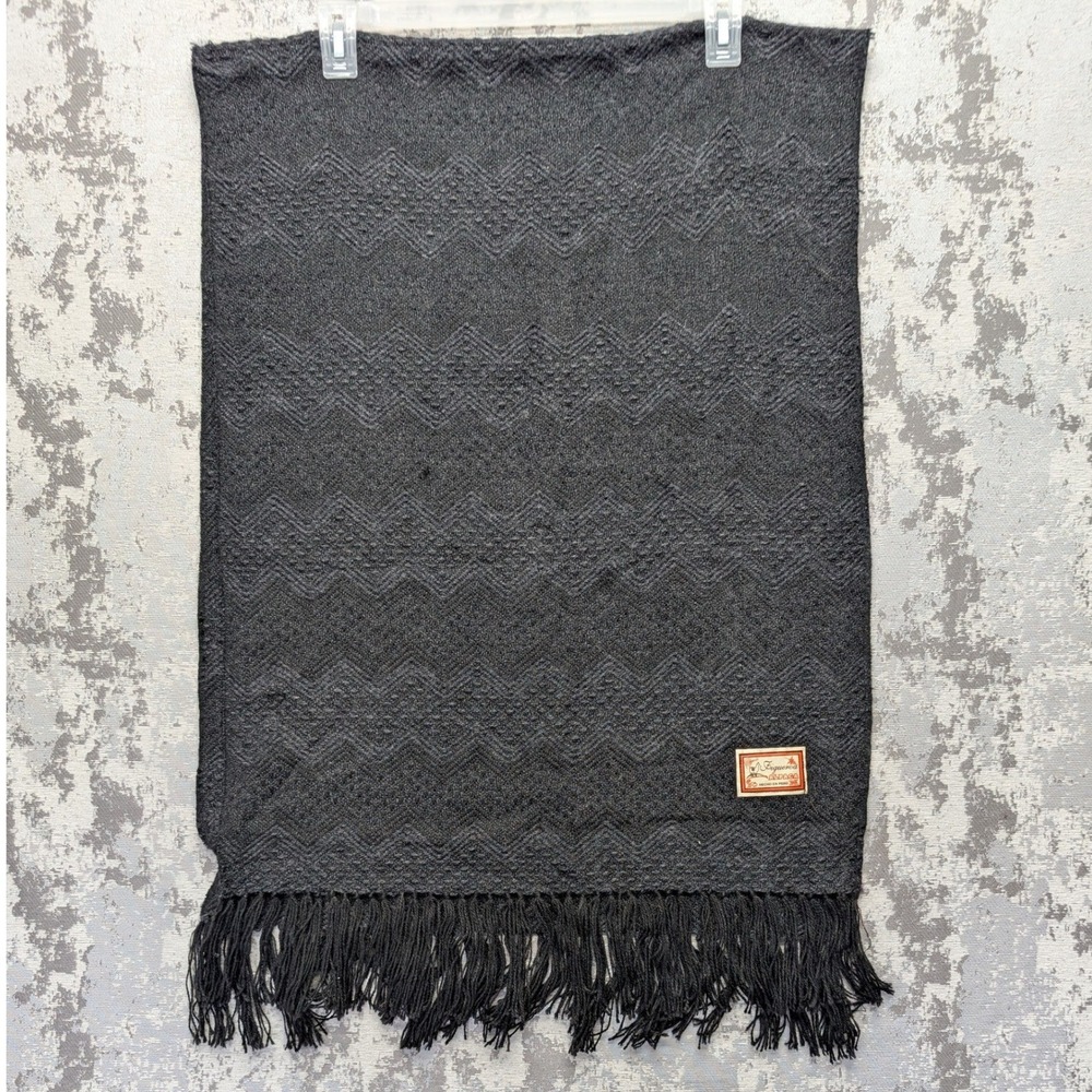 Figueroa Alpaca Charcoal Grey Chevron Textured Fringe Shawl Wrap Made in Peru
